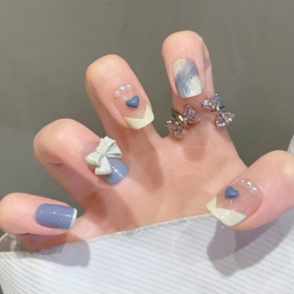 2/$16 3D Bows & Hearts French Manicure Press on Nails - Picture 1 of 11